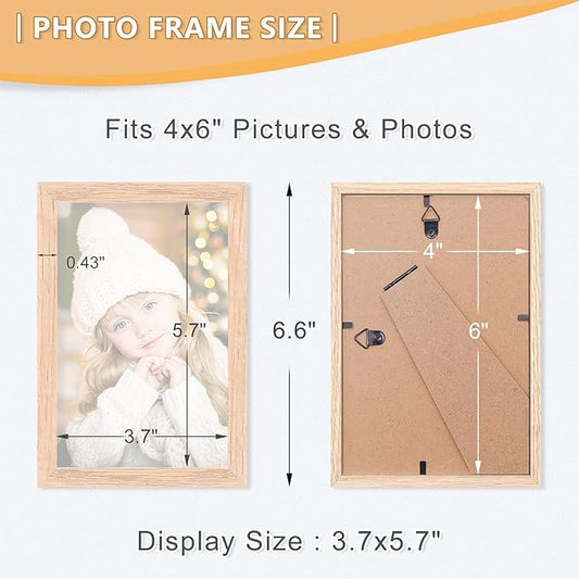 ATOBART 4x6 Picture Frame, OAK Wood Photo Frame with Perspex Glass for Vertical or Horizontal Tabletop Wall Display for Photos, Paintings, Posters, Artwork, Birthday Christmas Gift, Set of 4