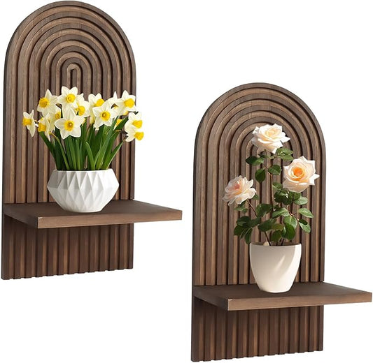 2 PCS Boho Wooden Rainbow Wall Shelves, Arch Boho Wall Shelf Mid Century Wood Floating Shelf Decor for Bathroom, Bedroom, Kitchen (Wood-03)