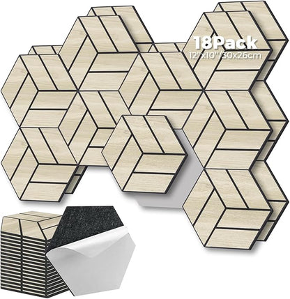 3D Peel and Stick Acoustic Wall Panel – 18-Pack White Maple Soundproof Wood Look Wall Panels for Interior Wall Decor, Hexagon Design