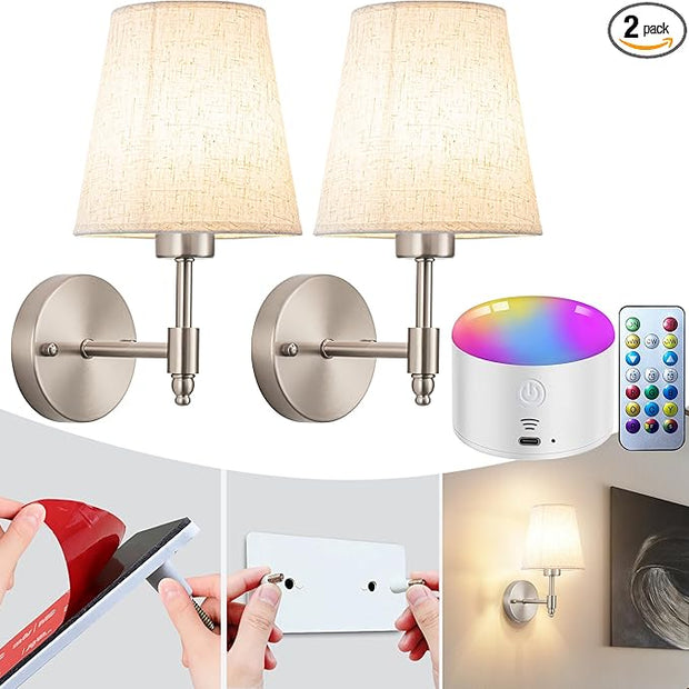 Peel and Stick Wall Sconces, No Drilling Stick On Wall Sconce, Wireless Battery Operated Wall Lights, Adhesive Wall Lamp with 10000mAh Battery Bulb for Bedroom Living Room Decor