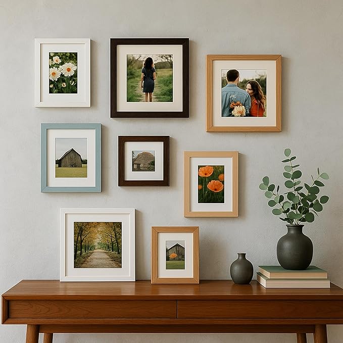 puthiac 6x8 Solid Oak Wood Picture Frame, Fits 5x7 with Mat or 6x8 Without Mat, Wall or Tabletop Display with Stand, Vertical or Horizontal, Plexi Front, 1 Pack, Natural Oak