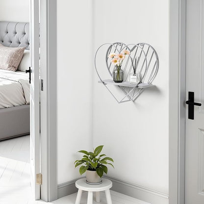 Afuly Wall Shelf Metal Grey Floating Shelves Heart Design Small Shelf Storage Rack Modern Romantic Farmhouse Style Cute Fancy Unique Nursery Room Bathroom Bedroom Wall Decor