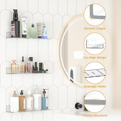 12 Pack Floating Shelves - Clear Acrylic/PET Wall Mounted Non-Drilling Storage Rack with Adhesive, Invisible Bathroom and Bedroom Shelves for Kitchen, Living Room, Clear Decoration