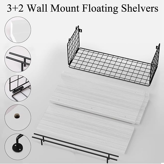 Floating Shelves for Wall, Wood Bookcases, Decor for Kitchen| Farmhouse| Bedroom| Laundry Room| Living Room| Bathroom, Hanging Storage - White