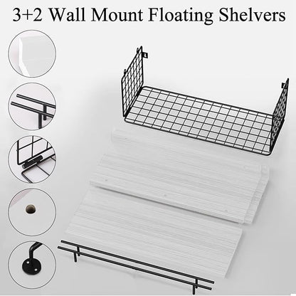 Floating Shelves for Wall, Wood Bookcases, Decor for Kitchen| Farmhouse| Bedroom| Laundry Room| Living Room| Bathroom, Hanging Storage - White