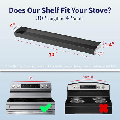 30" Upgrade Stainless Steel Stove Top Shelf, Magnetic Shelf for Kitchen, Over The Stove Spice Rack Organizer, Back of Oven Rack with Border All Around, Black