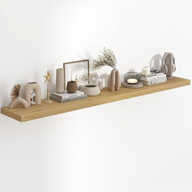 Fun Memories 72 Inch Long Floating Shelves for Wall, 72x9.3 Large Floating Shelf for Bedroom, Kitchen, Bathroom, Wall Mounted Rustic Wood Shelves with Invisible Bracket for Books, Decor, Oak