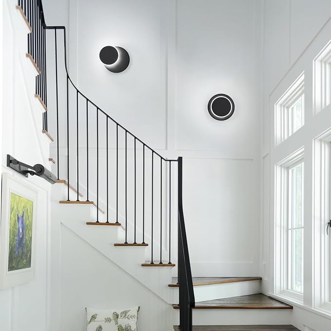 Modern LED Black Wall Sconces Set of Two Acrylic Wall Lights Lighting Fixture 6000K White Light 8W Dimmable Wall Lamp Round Sconces Wall Lighting for Living Room Bedroom Bedside Hallway