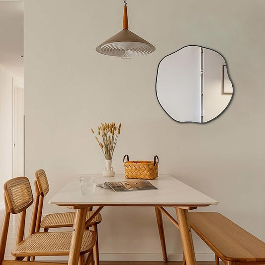 POZINO Irregular Mirror, 20" Asymmetrical Wall Mirrors, Scalloped Rounded Mirror, Modern Frameless Abstract Mirrors for Living Room Bedroom Bathroom Entryway Hallway Fireplace