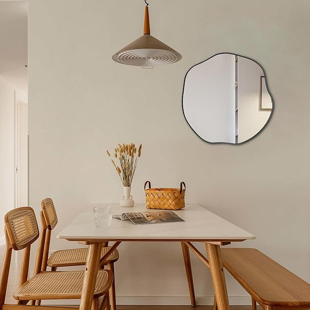POZINO Irregular Mirror, 20" Asymmetrical Wall Mirrors, Scalloped Rounded Mirror, Modern Frameless Abstract Mirrors for Living Room Bedroom Bathroom Entryway Hallway Fireplace