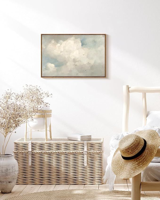 InSimSea Framed Canvas Wall Art Vintage Decor, Home Decor Classical Oil Paintings Sky Cloud Birds Prints, Vintage Landscape Large Wall Art for Living Room Bedroom Bathroom Office Decor, 20