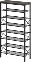 8 Tier Shoe Rack, Large Capacity Shoe Storage Organizer Holds 32 Pairs, Sturdy and Stable, for Entryway, Hallway, Closet, Dorm Room, Charcoal and Black SS08BC