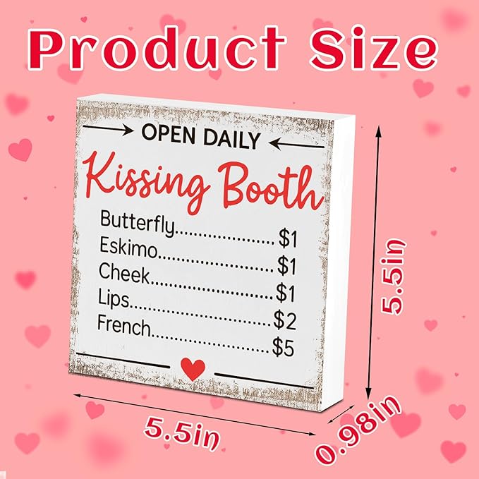Valentines Desk Decor, Valentine's Day Home Office Table Sign for Wife Daughter from Dad Husband, Valentine Gifts Decorations for Porch Tiered Tray Shelf Party, Open Daily Kissing Booth