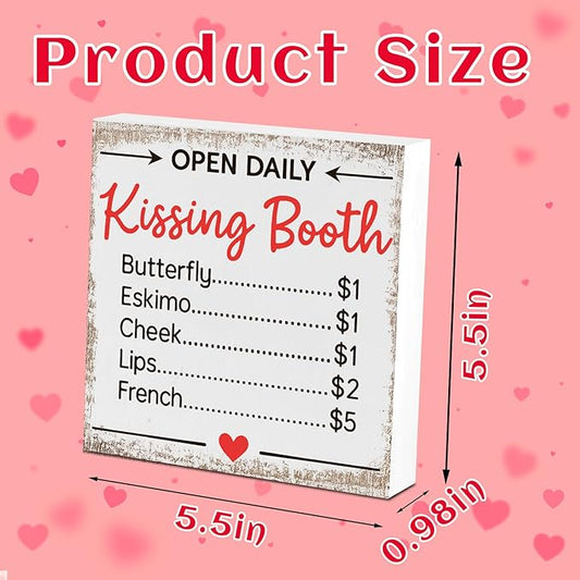 Valentines Desk Decor, Valentine's Day Home Office Table Sign for Wife Daughter from Dad Husband, Valentine Gifts Decorations for Porch Tiered Tray Shelf Party, Open Daily Kissing Booth