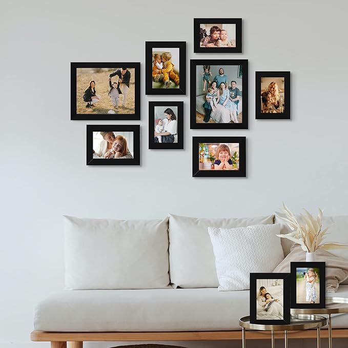 LUCKYLIFE Picture Frame Set 10-Pack, Gallery Wall Frame Collage with 8x10 5x7 4x6 Black Frames
