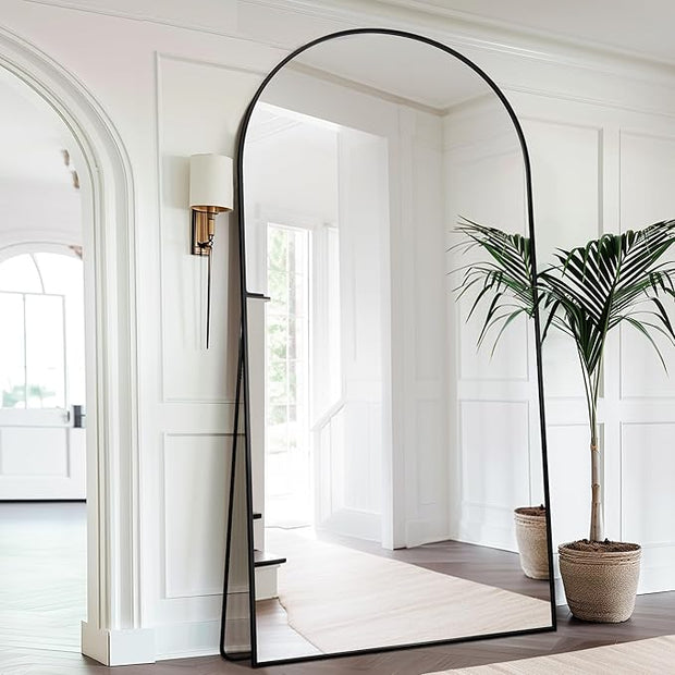 Antok Full Length Mirror, 78"x38" Floor Mirror Freestanding, Arched Full Body Mirror Floor Standing Mirrors with Stand for Bedroom, Hanging Mounted Mirrors for Living Room Cloakroom, Black