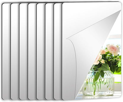 JUNEBRUSHS 8 Pack Self Adhesive Acrylic Mirror, 6X 9 Inch Mirror Tiles,Flexible Plastic Sheets Wall Stickers,2MM Thick Mirrors,Frameless Small Mirrors