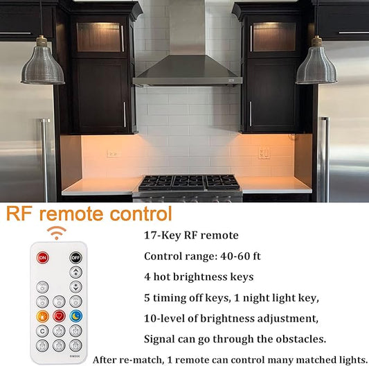 WOBANE LED Puck Lights, Wired Under Cabinet Lighting Kit with Remote, Dimmable Counter Lighting for Kitchen,Closet,Bookshelf,Shelf,700lm,2700K Warm White,Super Bright,Timing, Set of 4