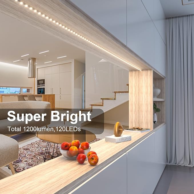 WOBANE LED Cabinet Lights,4 PCS 20inch LED Strip Lights Kit,Under Counter Lighting for Kitchen,Under Desk,Shelf,Display Case,Furniture, 120 LEDs,1200 Lumen,4000K Natural White
