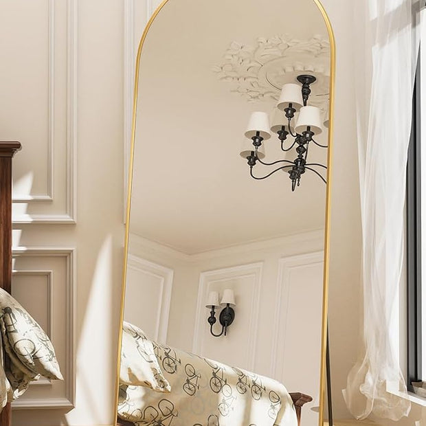 Antok Full Length Mirror, 71"x32" Floor Mirror, Arched Floor Standing Freestanding Arch Full Body Mirrors with Stand for Bedroom, Hanging Mounted for Living Room Cloakroom,Gold