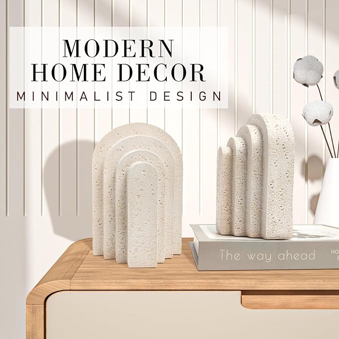 Heavy Duty Book Ends for Shelves, Decorative Book Stopper for Shelves, Resin Decor Bookends for Heavy Books, Modern Home Decor Aesthetic Bookend Aesthetically Pleasing Layered Arch Design, Set of 2