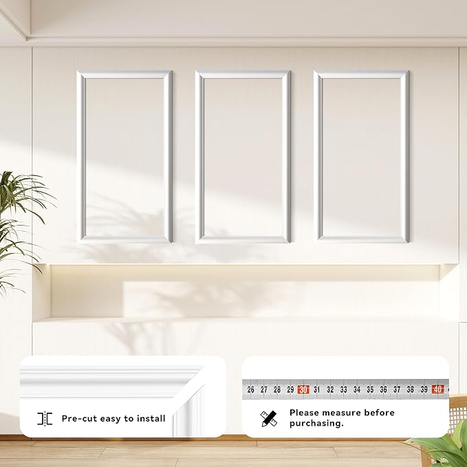 PALMPOP Peel and Stick Wall Molding Kit of 3 Frames,Premade Accent Wainscoting Panels, Ready to Molding Trim for Living Room Bedroom Corridor Home Interior Wall Panel Decor (24x16in)