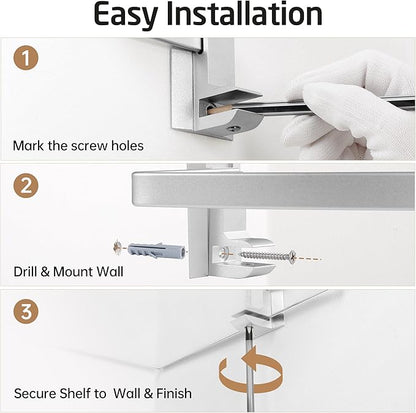 KES Glass Corner Shelf Bathroom, Corner Glass Shelf with Rail Wall Mount 2 Tier Sand Sprayed Silver Finish, A4120A-P2