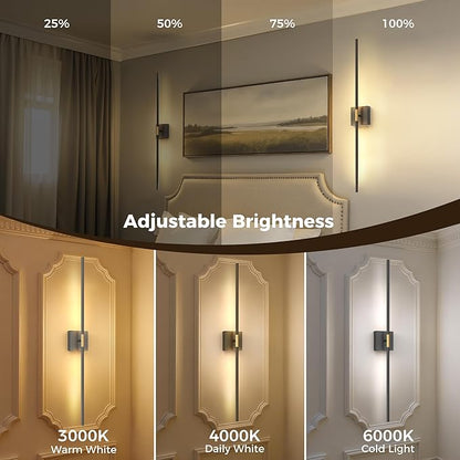 L LOHAS LED Battery Operated Wall Sconces Set of 2, Battery Wall Sconce 10000mAh, Gold and Black Rechargeable Sconces 3CCT, 31.6 Inch Wireless Wall Lights, Sconce Wall Decor for Bedroom, Living Room