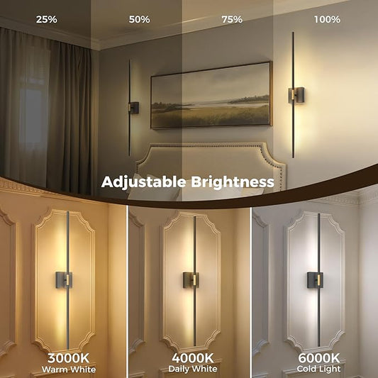 L LOHAS LED Battery Operated Wall Sconces Set of 2, Battery Wall Sconce 10000mAh, Gold and Black Rechargeable Sconces 3CCT, 31.6 Inch Wireless Wall Lights, Sconce Wall Decor for Bedroom, Living Room