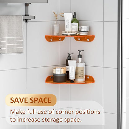 9.5x9.5 Inch Acrylic Corner Floating Shelf Set of 2, Orange Corner Wall Shelf for Home Décor, Speakers, Security Cameras, Toileries, Plants, Figures, Cosmetics, Books