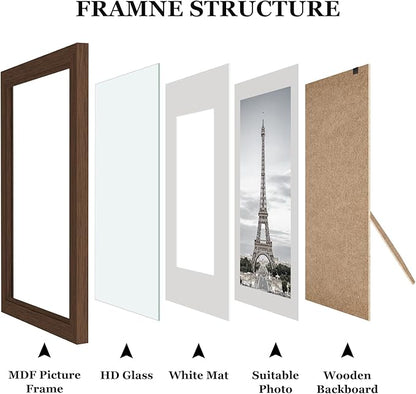 Picture Frames, Made of Real Glass and Wooden Frame, Gallery Photo Frames Set of 10 for Collage Wall Decor, Multi Sizes Including 8x10, 5x7, 4x6 for Mounting or Tabletop Display, Dark Brown