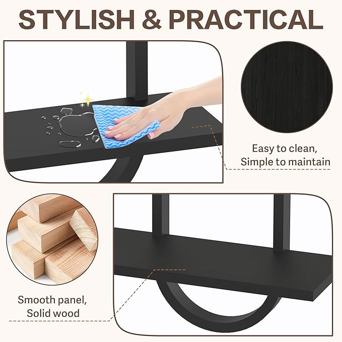 KALYLOC Floating Shelves for Wall, Hanging Shelves Wall Shelf for Plants, Decorative Wall Mounted Shelves for Living Room Bedroom Bathroom Home Office Kitchen, Black Wood Set of 2