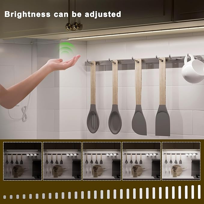 Under Cabinet Light with Hand Wave 40 inch 1090lm,2-Pack Under Cabinet Lighting Plug in,3 Colors Undercabinet Lights for Kitchen,Stick on LED Under Counter Lights for Cabinet,Desk,Shelf