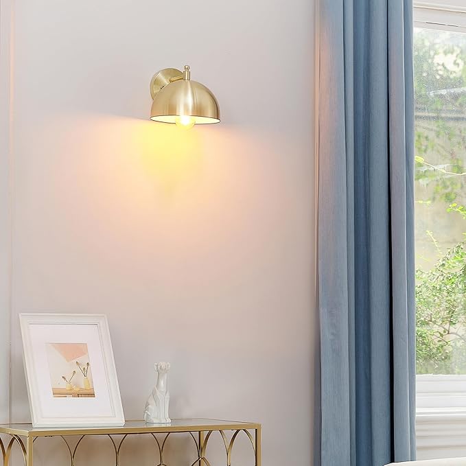 Globe Electric 65000048 1-Light Wall Sconce, Brushed Brass, Wall Lights for Living Room, Bedroom, Den, Mounted Bedside Lamp, Apartment Essentials, Dimmable, Lights for Apartment and Rentals