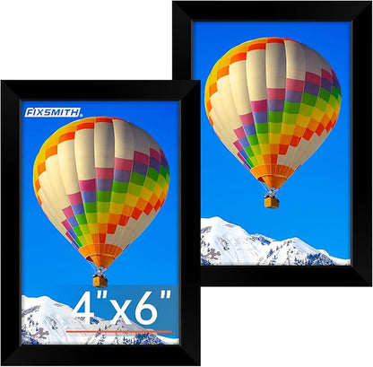 FIXSMITH 4x6 Picture Frame, Black Photo Frames with HD Plexiglass for Wall Hanging or Tabletop Display, 2 Pack