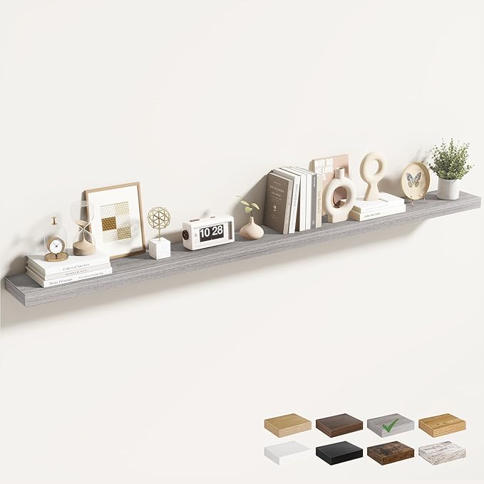 72 Inch Floating Shelves for Wall 1 Pack, 72" Wall Shelves for Books, Storage, Decor, Wall Mounted Floating Shelf with Invisible Brackets for Kitchen, Living Room, Gray