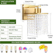 Set of 2 Crystal Battery Operated Wall Sconce,Rechargeable Wall Lamp with 5200mAh Battery & Remote Control, Modern Dimmable Wireless Wall Lights for Bedroom Bathroom (Clear, Gold Base)