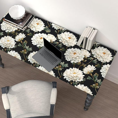 Black White Floral Peel and Stick Wallpaper Chrysanthemum Contact Paper 17.5" × 118" Waterproof Vinyl Self Adhesive Vintage Dark Flower Wall Paper for Bedroom Walls Cabinet Locker Decor