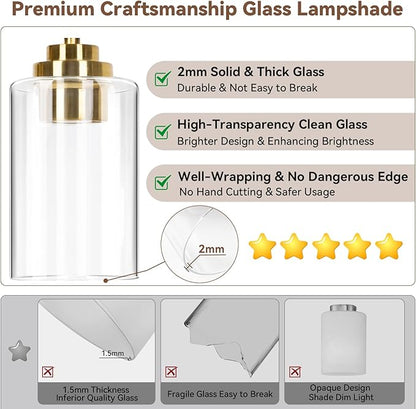 4-Light Bathroom Light Fixtures, 27" Modern Vanity Lights Over Mirror with Clear Glass Shades, Brushed Gold Vanity Lights, Classic Wall Lamp for Mirror Living Room Cabinet Bedroom Porch Kitchen