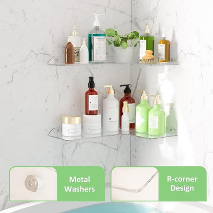 11.4x16 Inch Acrylic Corner Floating Shelf Set of 2, White Corner Wall Shelf for Home Décor, Speakers, Security Cameras, Toileries, Plants, Figures, Cosmetics, Books