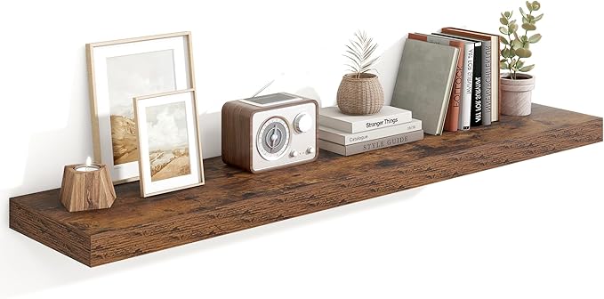 Heimlove Floating Shelves for Wall 55 Inch Long,Extra Large and Thick Wood Shelves Mounted Storage Hanging Shelf Invisible Bracket for Bedroom,Living Room,Kitchen,Office,Rustic Brown