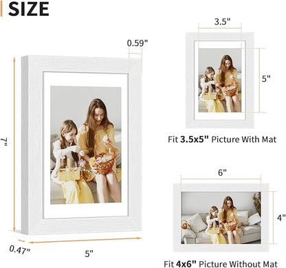 4x6 Picture Frame Set of 4, Displays 3.5x5 with Mat or 4x6 Without Mat, Photo Frames for Wall Hanging or Tabletop, Includes HD Plexiglass, White