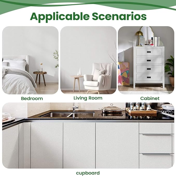 Abyssaly White Countertop Peel and Stick Wallpaper 15.7''x196.8'' White Contact Paper for New Environmentally Friendly Upgrade Silk Textured Embossed Wall Paper for Cabinets, Drawers, Countertops