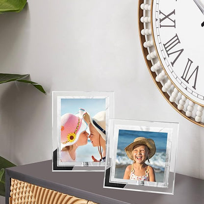 5x7 Glass Picture Frame Set of 2, Tabletop Display Horizontally or Vertically, Silver Mirror Wedding Gifts 5 by 7 Photo Frames