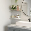 RICHER HOUSE Bathroom Shelves, Small Floating Wall Shelf for Bathroom Decor, Wall Mounted Wood Shelves, Bathroom Organizer Over Toilet Storage, Guard-Rail Kitchen Shelves Set of 2 - White Gold