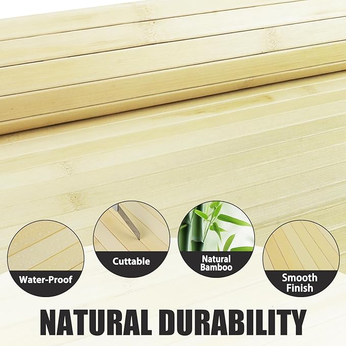 FONUNO Bamboo Wall Panel for Interior Decoration Bamboo Pole Wrap Roll Natural Wainscoting Paneling Decorative Wall Slat Covering for Living Room, Bedroom, Office (12 Inch x 96 Inch, Raw)