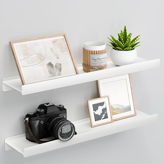 Floating Shelves for Wall, Wall Mounted Shelves with Lip for Storage, Metal Display Shelves for Home Decor, Kitchen/Living Room/Bedroom/Bathroom Shelf, White 20 inch 2 Pack