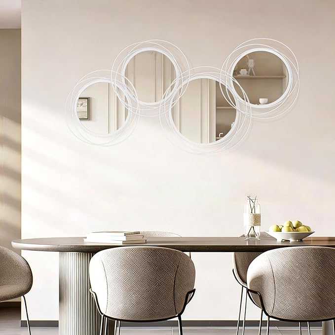 4 Pack White Round Mirror Set, Circle Wall Mounted Mirror Metal Framed Modern Decorative Mirrors for Living Room Bedroom Bathroom Entryway 20x40 Inch Decor