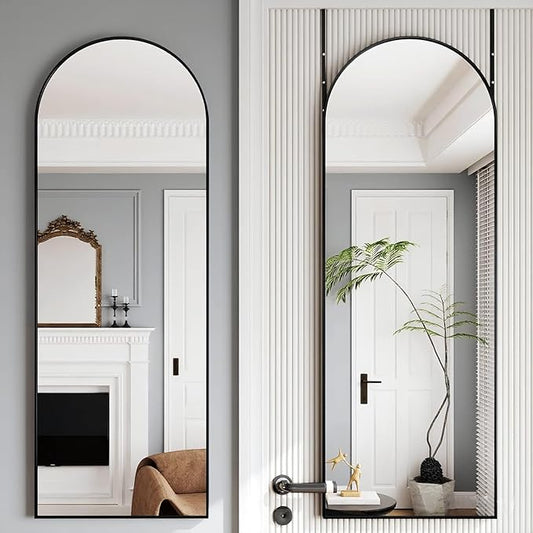 Door Mirror, Arched Full Length Mirror Over The Door, 16"x 50" Hanging or Wall Mirrors, Full Body Mirrors,Black