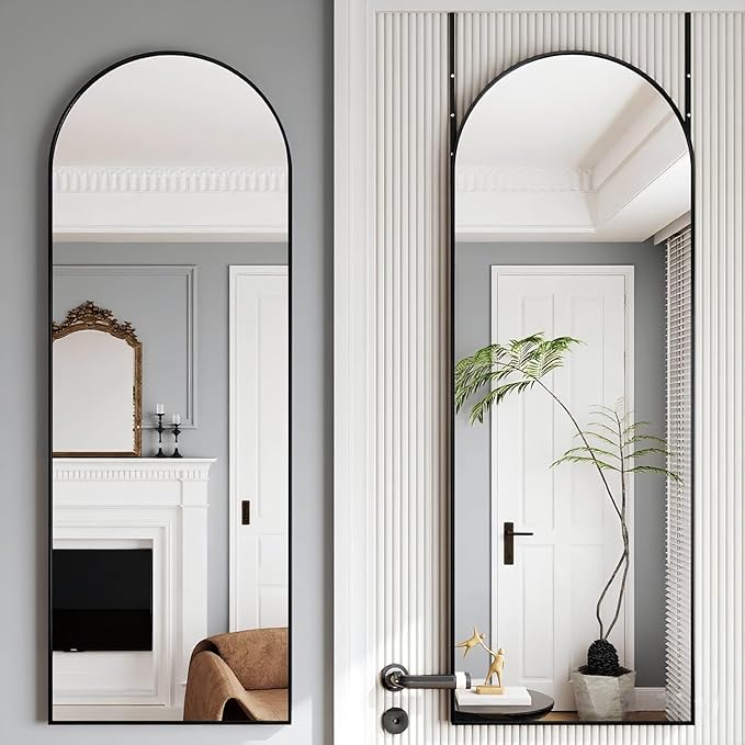 Door Mirror, Arched Full Length Mirror Over The Door, 16"x 50" Hanging or Wall Mirrors, Full Body Mirrors,Black